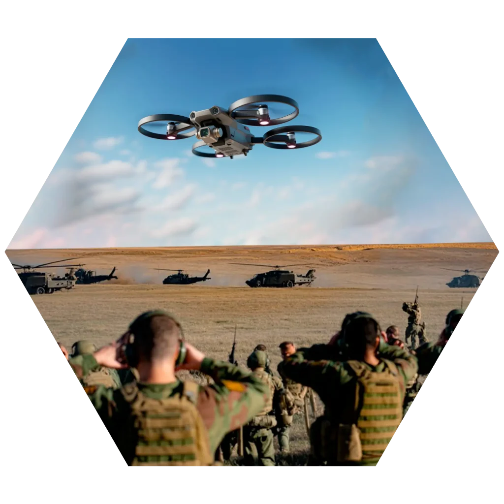 Militares desplegados con sistemas ASDT para proteger operaciones tácticas ante amenazas de drones hostiles.