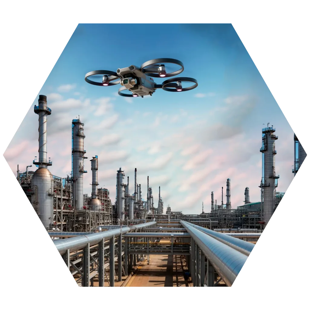 asdt-refinerias-petroleo-soluciones Refinería protegida por ASDT frente a posibles ataques o espionaje con drones no autorizados.