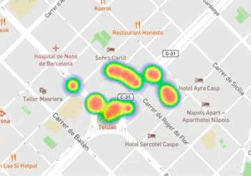 Mapas de calor Animación de un mapa de calor mostrando las zonas con mayor concentración de actividad dron.
